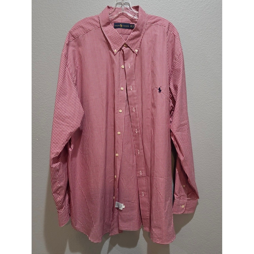 Ralph Lauren Button Down Shirt Men 3XB Red Gingham Excellent Long Sleeve Cotton